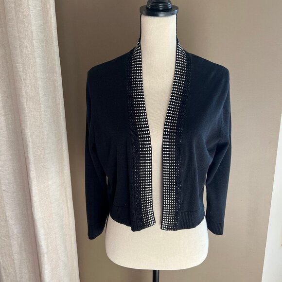 VINTAGE  Calvin Klein Rhinestone Accents Bolero Sweater/Jacket, Size Large - Picture 1 of 4